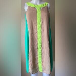 Judith March Anthropologie | Women's Neon Green Retro Striped Mini Dress | Small